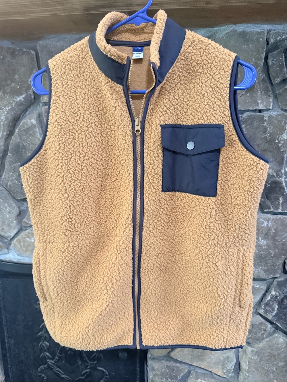 Old Navy Camel Sherpa Vest with Navy Pocket